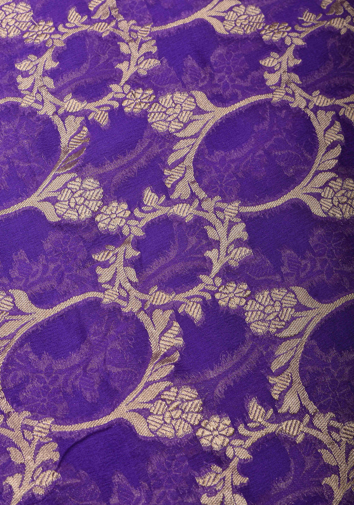 Chudi design Dark Lavender Floral jaal Pure Georgette silk saree with Zari border | SILK MARK CERTIFIED
