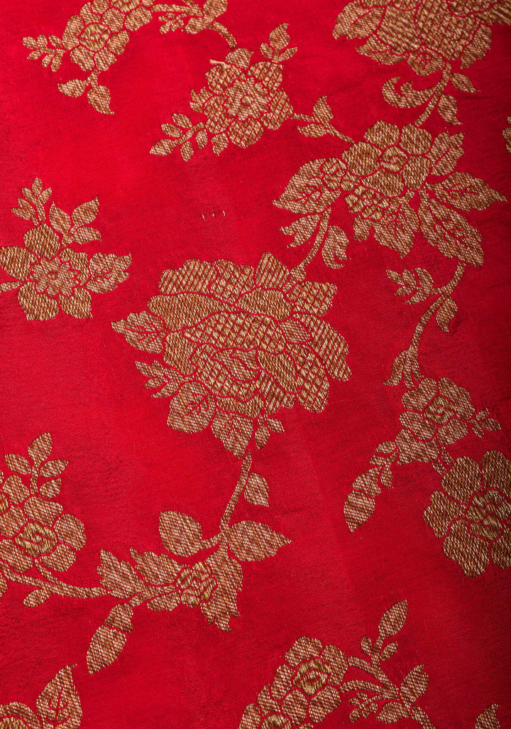 Crimson Banarasi Katan Silk Saree with Antique Floral Jaal and Borders | SILK MARK CERTIFIED