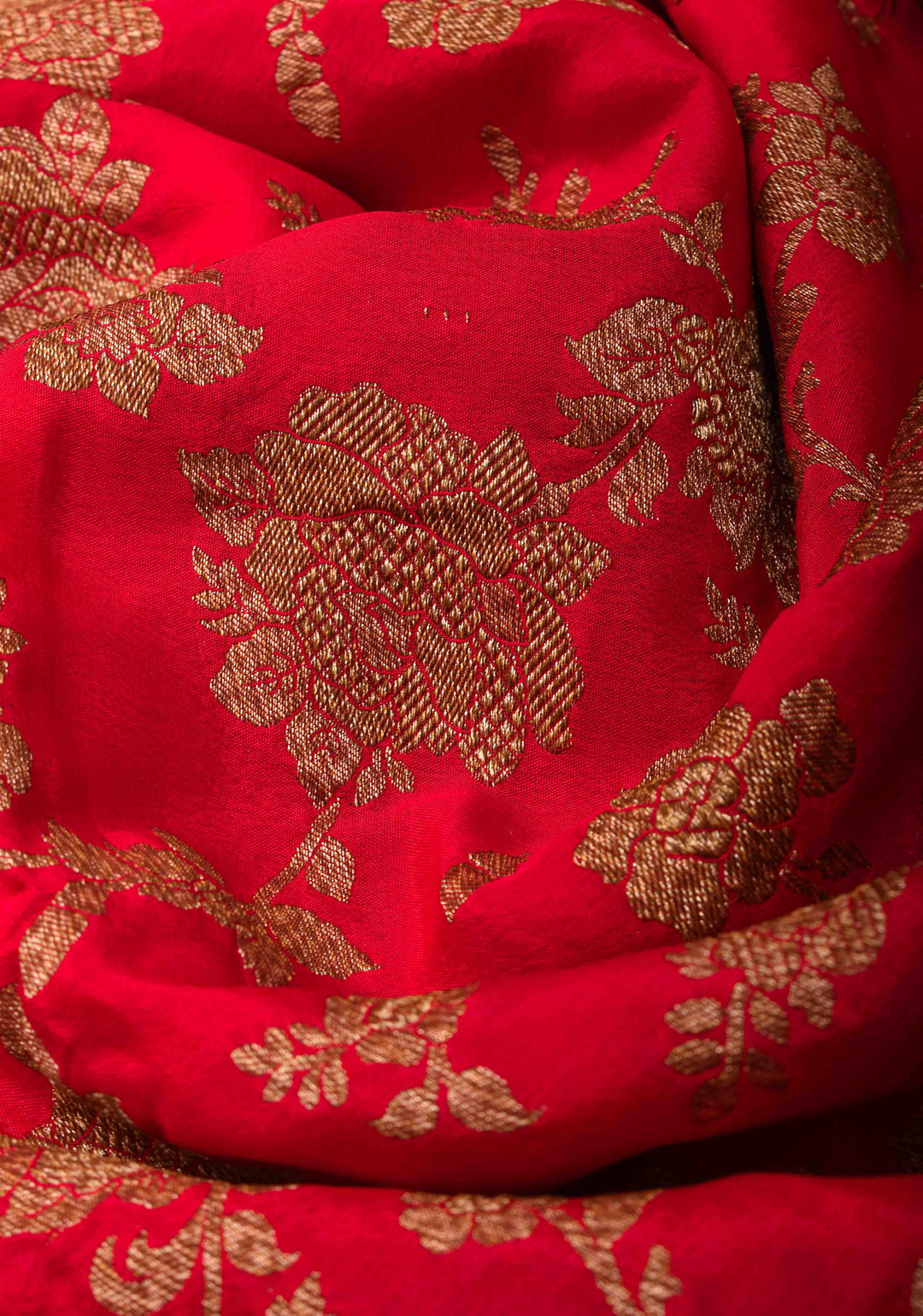 Crimson Banarasi Katan Silk Saree with Antique Floral Jaal and Borders | SILK MARK CERTIFIED