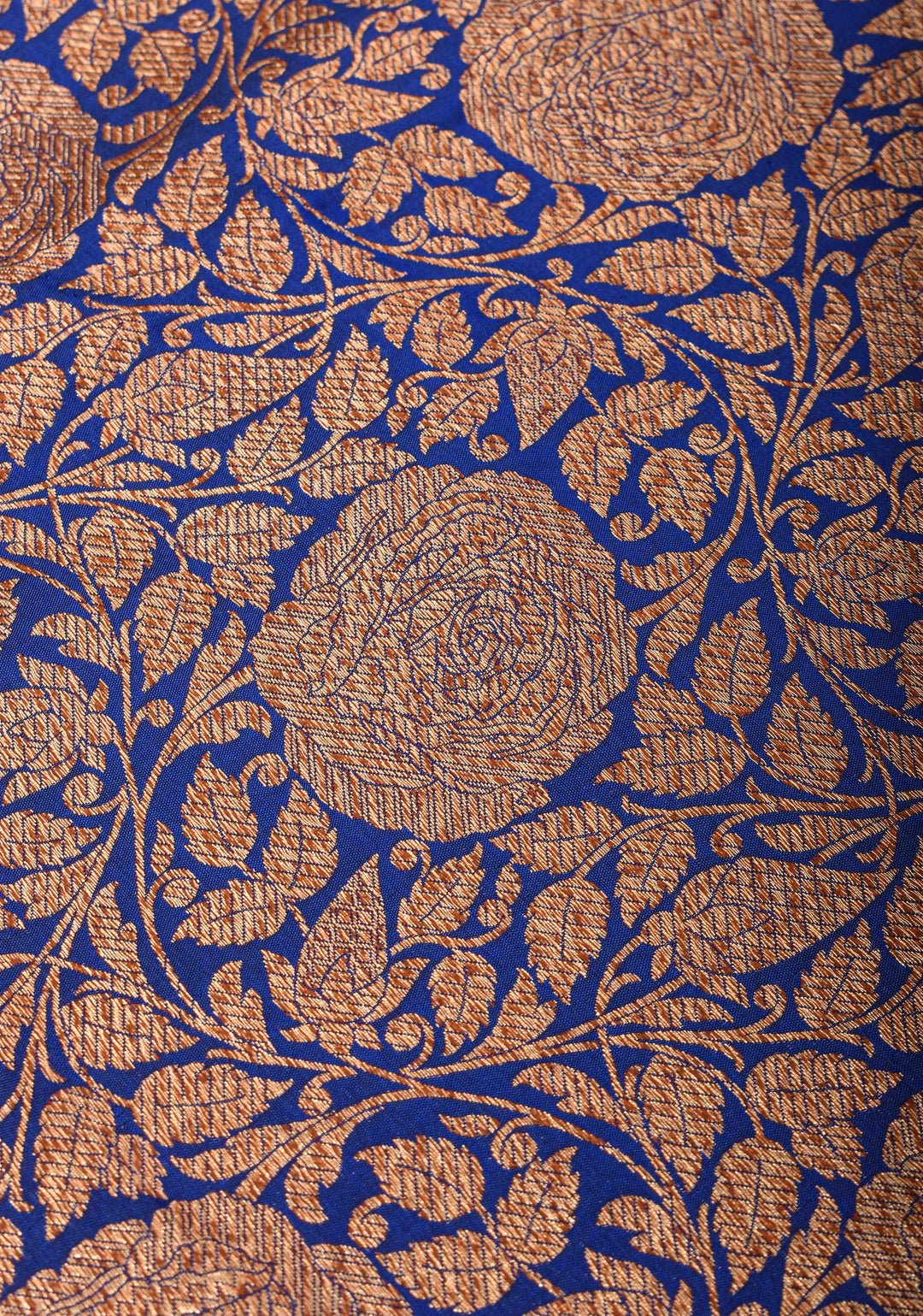 Blue Banarasi Katan Silk Saree with Antique Rose Brocade Jaal and Borders | SILK MARK CERTIFIED