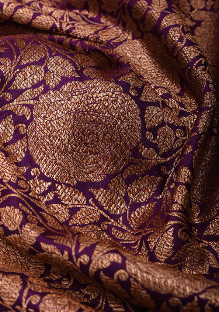 Purple Banarasi Katan Silk Saree with Antique Rose Brocade Jaal and Borders | SILK MARK CERTIFIED