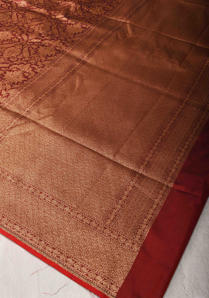 pre-order Red Banarasi Katan Silk Saree with Floral Brocade and Zari Borders | SILK MARK CERTIFIED