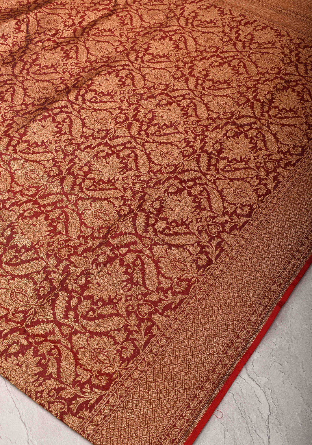 pre-order Red Banarasi Katan Silk Saree with Floral Brocade and Zari Borders | SILK MARK CERTIFIED
