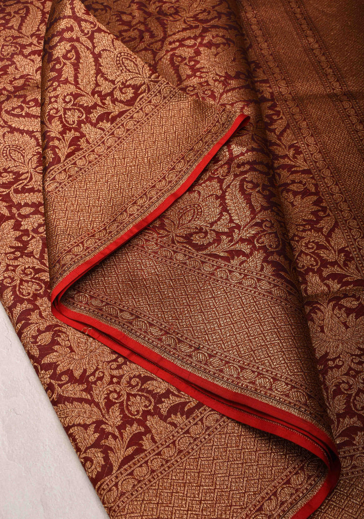 pre-order Red Banarasi Katan Silk Saree with Floral Brocade and Zari Borders | SILK MARK CERTIFIED