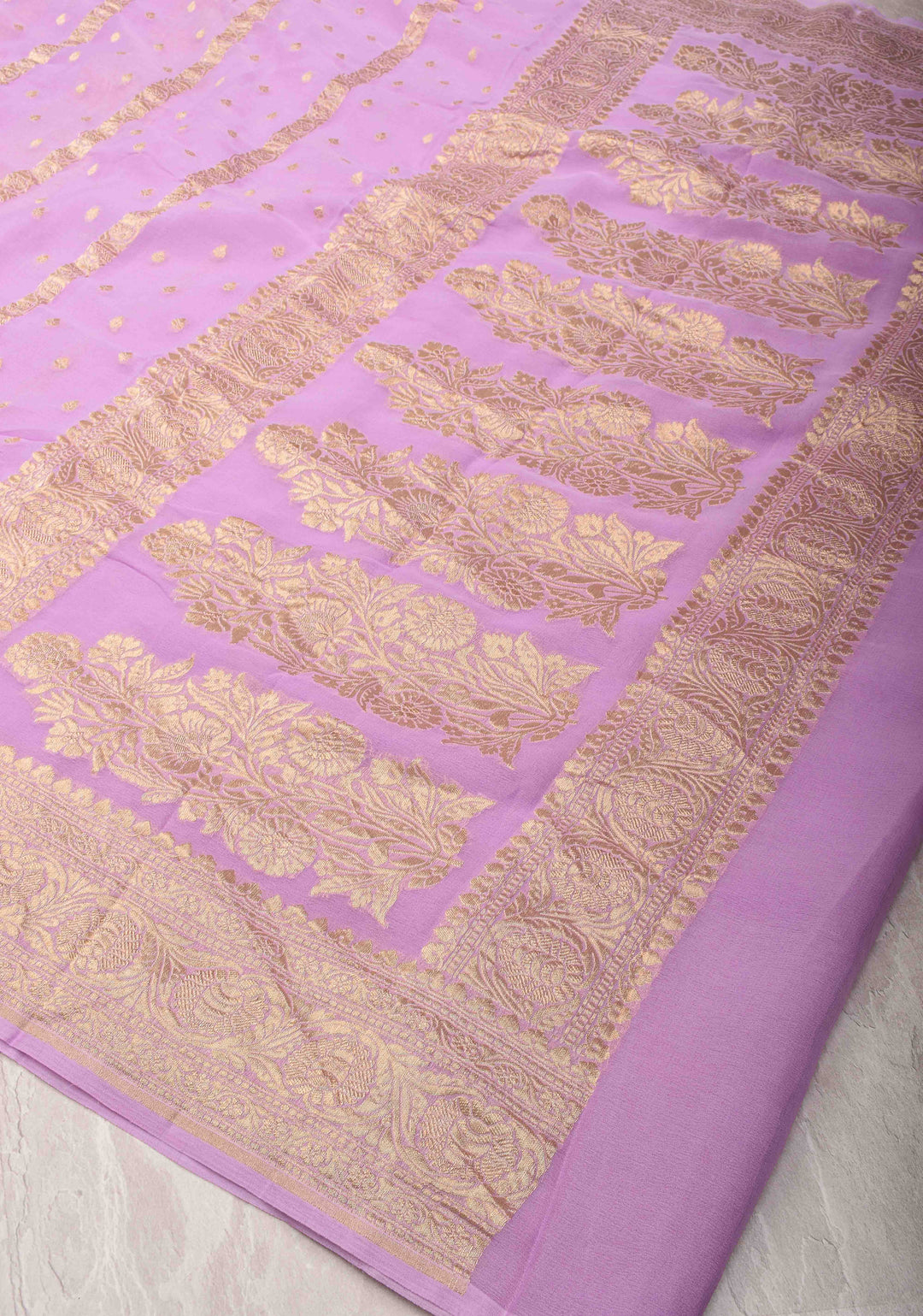 Pure Silk Georgette Saree in Thistle with Zari Buttas and Border | SILK MARK CERTIFIED