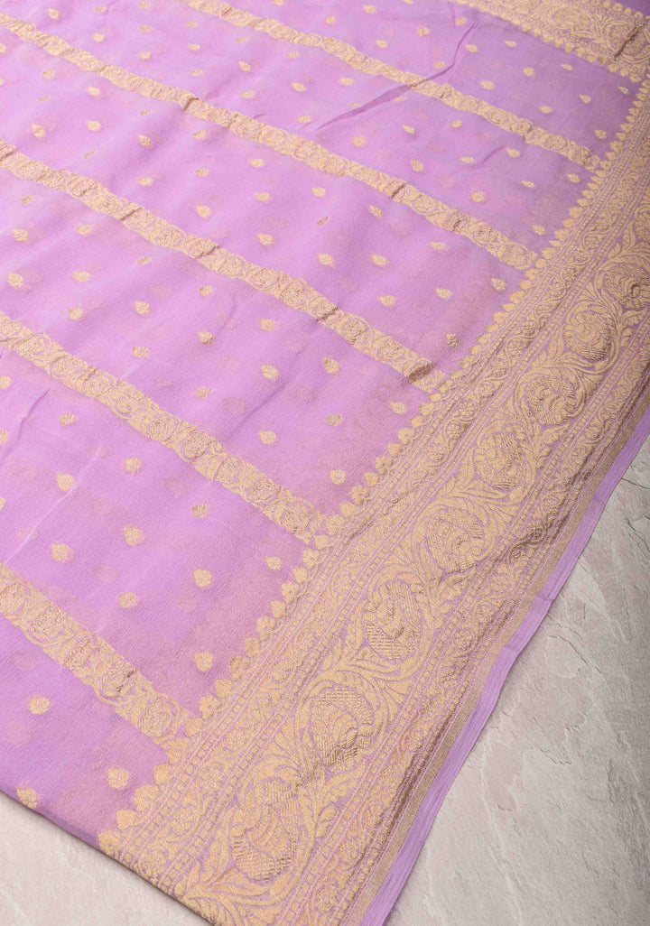Pure Silk Georgette Saree in Thistle with Zari Buttas and Border | SILK MARK CERTIFIED