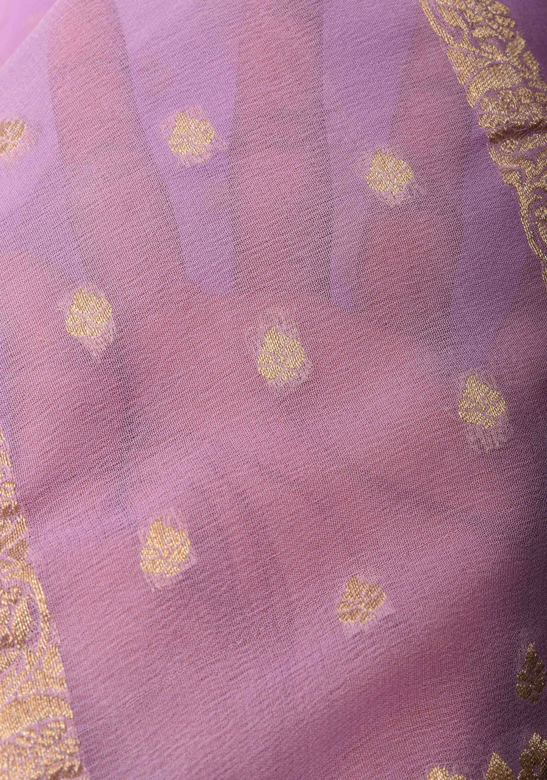 Pure Silk Georgette Saree in Thistle with Zari Buttas and Border | SILK MARK CERTIFIED