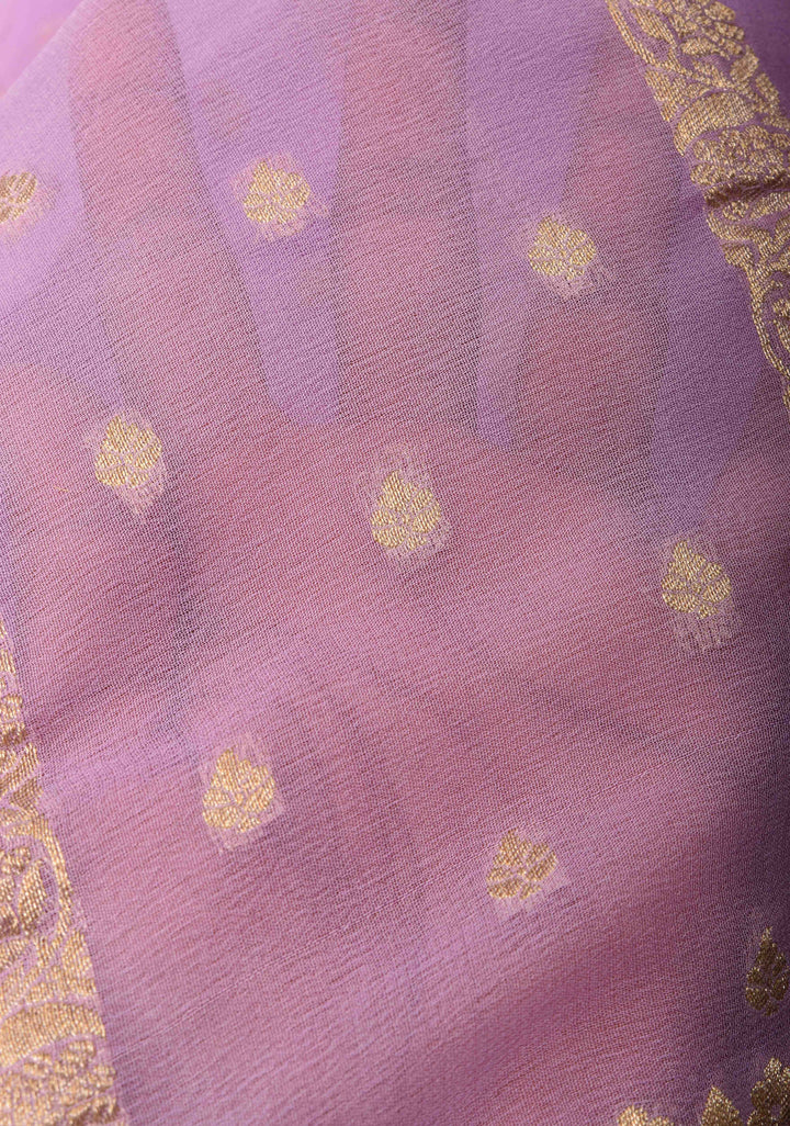 Pure Silk Georgette Saree in Thistle with Zari Buttas and Border | SILK MARK CERTIFIED