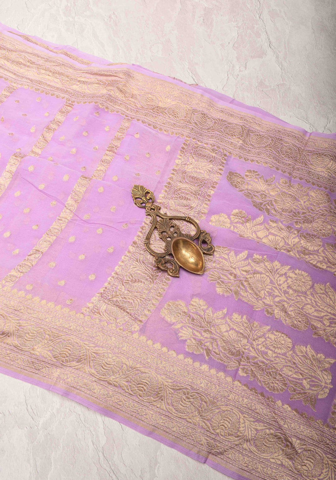 Pure Silk Georgette Saree in Thistle with Zari Buttas and Border | SILK MARK CERTIFIED