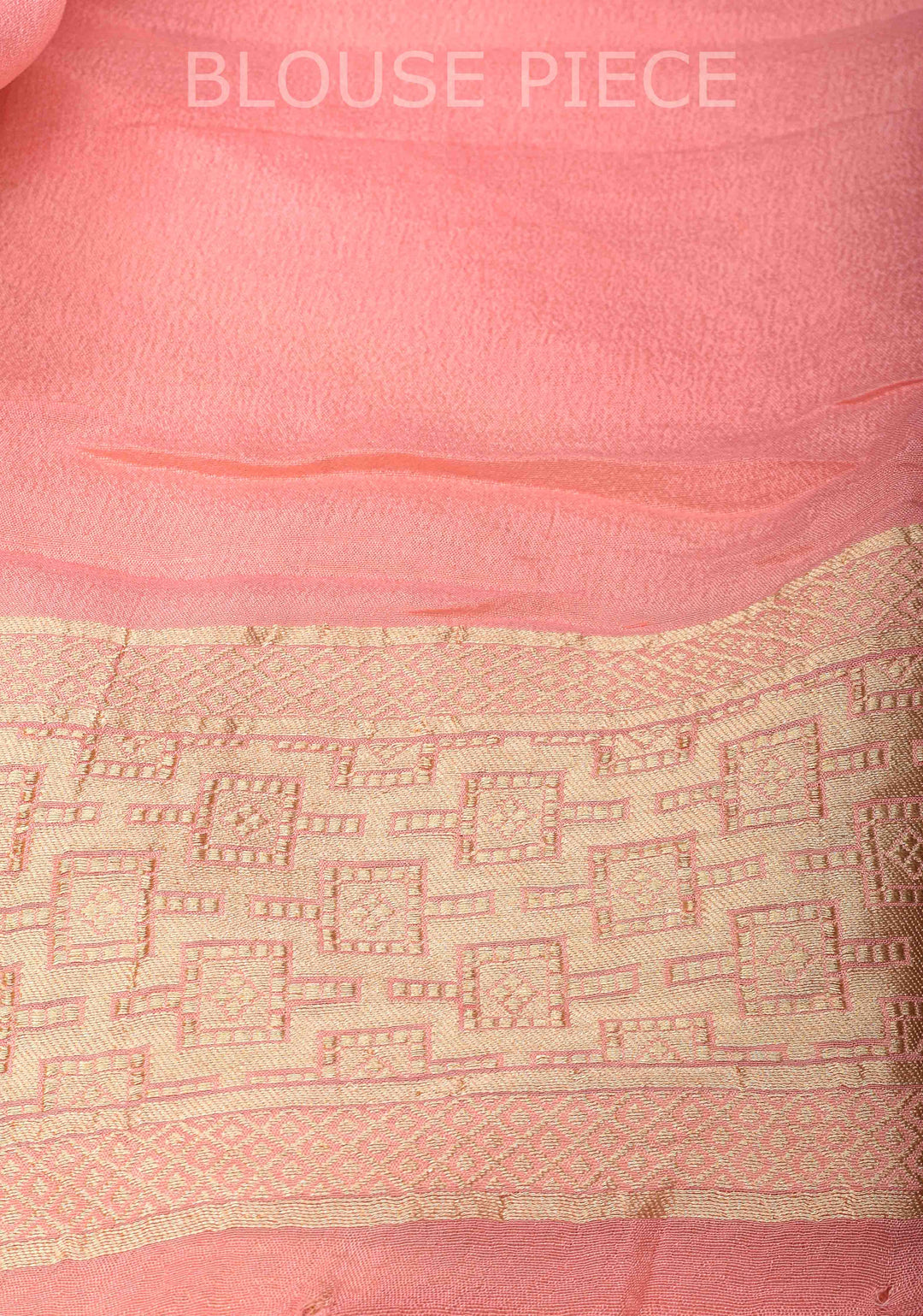 Peach Banarasi Diagonal Stripes Georgette Silk Saree with Muniya Buttis and Zari Border | SILK MARK CRTIFIED