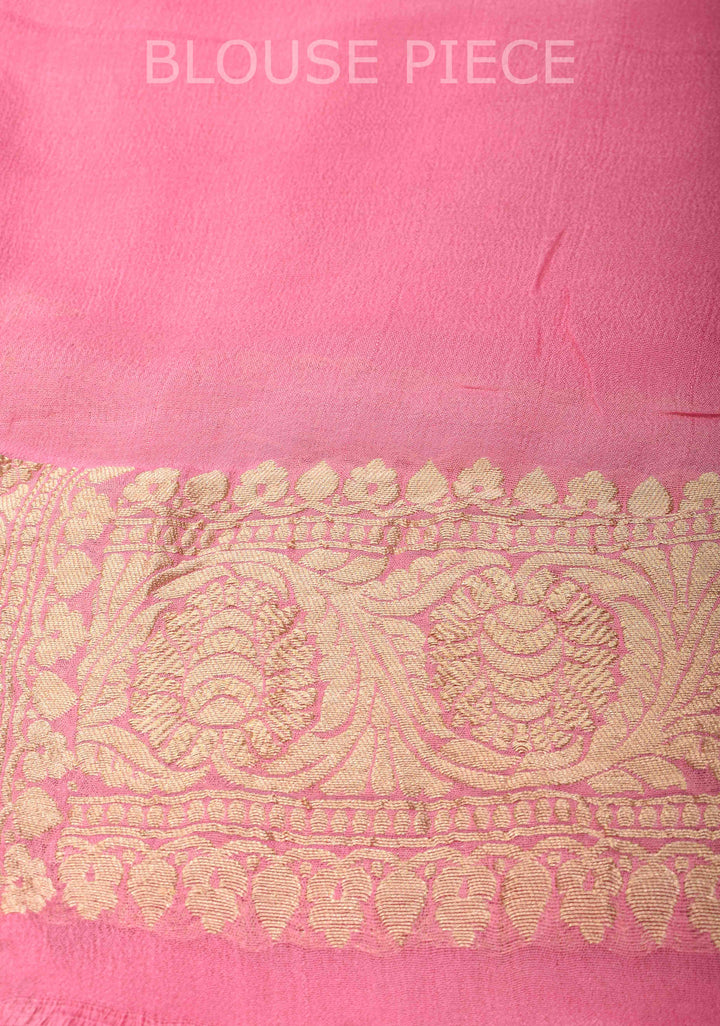 Pure Silk Georgett Saree in Pink with Leheria Pattern and Zari  Border | SILK MARK CERTIFIED