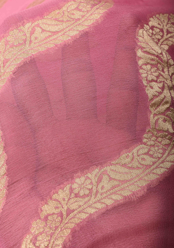 Pure Silk Georgett Saree in Pink with Leheria Pattern and Zari  Border | SILK MARK CERTIFIED