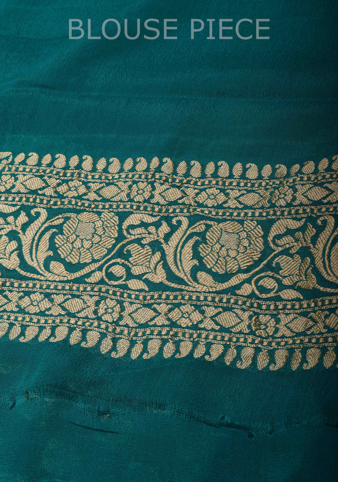 Authentic Banarasi Silk Georgette Saree in Dark Teal with Floral Butta and Zari Border | SILK MARK CERTIFIED
