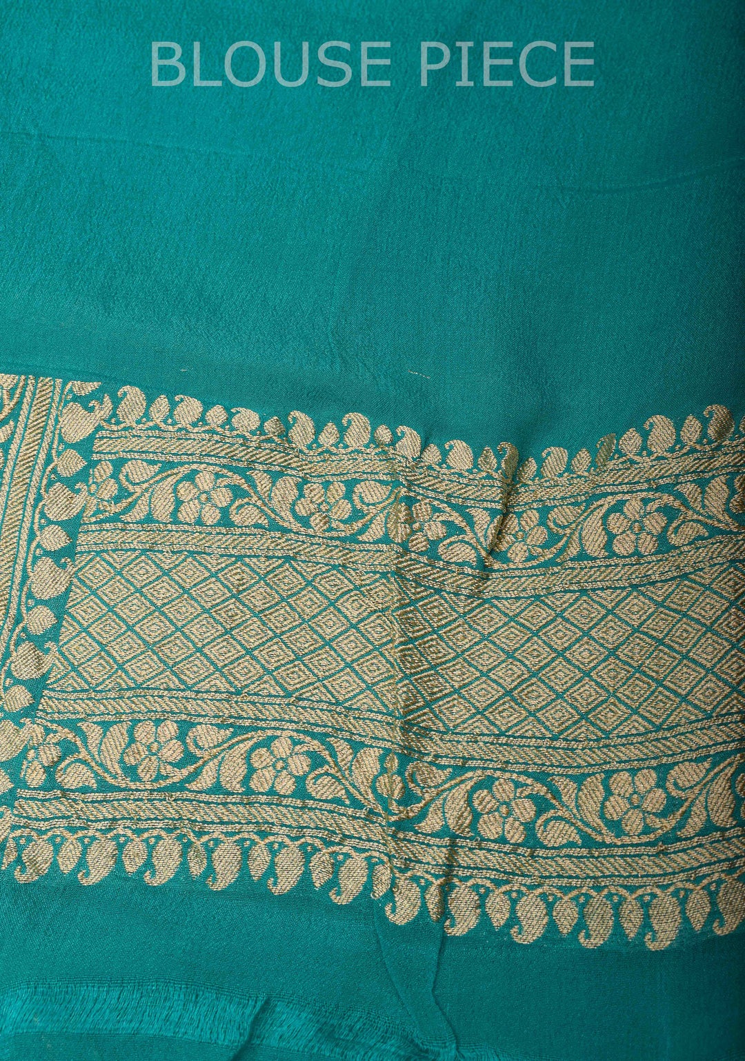 Exquisite Cyan Banarasi Georgette Silk Saree with Diagonal Zari Stripes and Zari Border | SILK MARK CERTIFIED