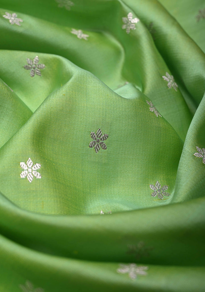 Tea Green Mashru Silk Saree with Chunri Buttis and Zari Border | SILK MARK CERTIFIED