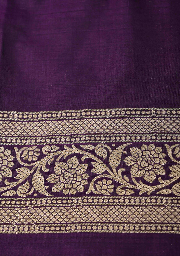Purple Pure Banarasi Katan Silk Saree with Floral Buttis and Zari Border | SILK MARK CERTIFIED