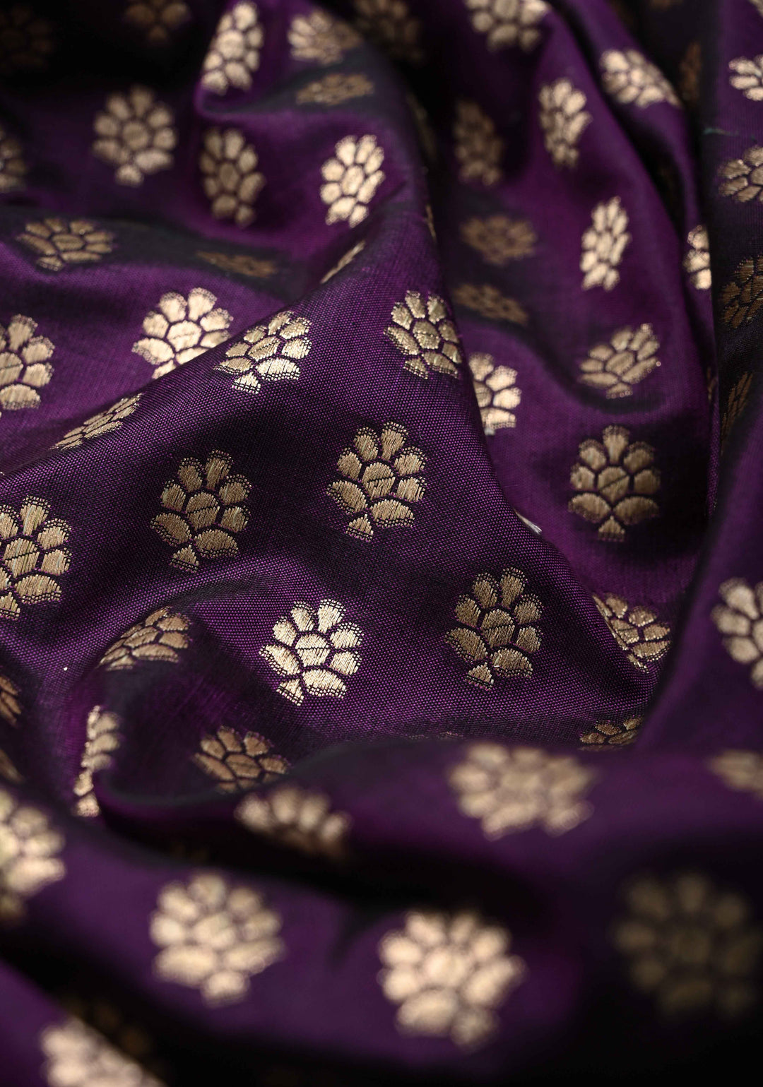Purple Pure Banarasi Katan Silk Saree with Floral Buttis and Zari Border | SILK MARK CERTIFIED