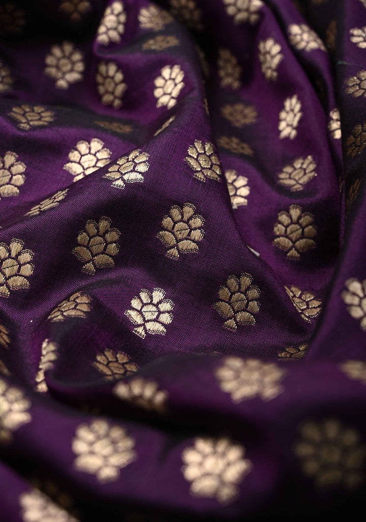 Purple Pure Banarasi Katan Silk Saree with Floral Buttis and Zari Border | SILK MARK CERTIFIED
