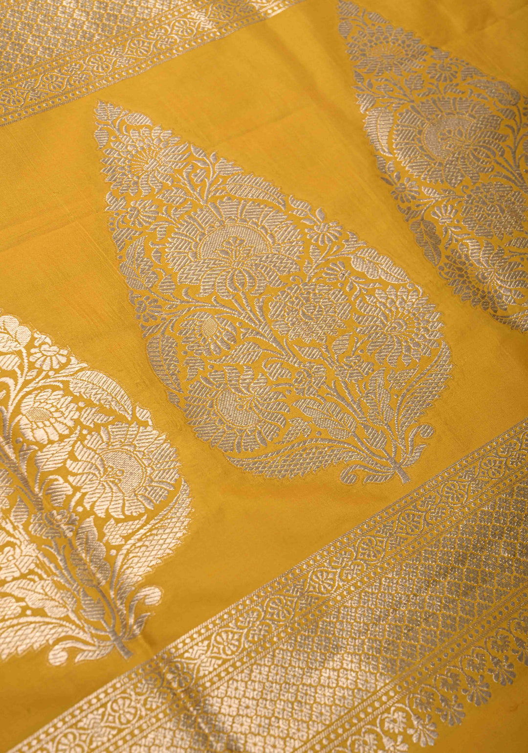 Yellow Pure Banarasi Katan Silk Saree with Geometric Brocade and Zari Border | SILK MARK CERTIFIED