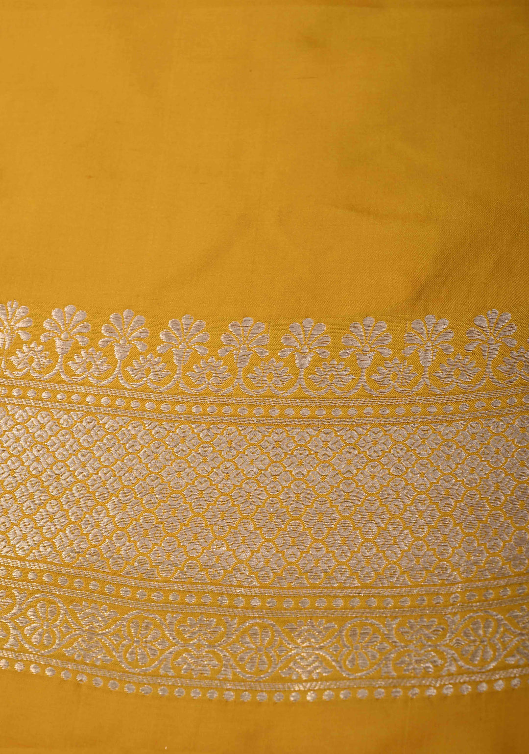 Yellow Pure Banarasi Katan Silk Saree with Geometric Brocade and Zari Border | SILK MARK CERTIFIED