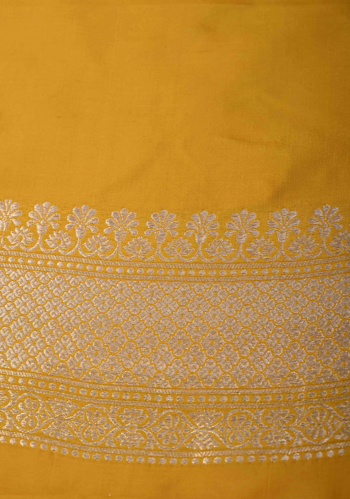 Yellow Pure Banarasi Katan Silk Saree with Geometric Brocade and Zari Border | SILK MARK CERTIFIED