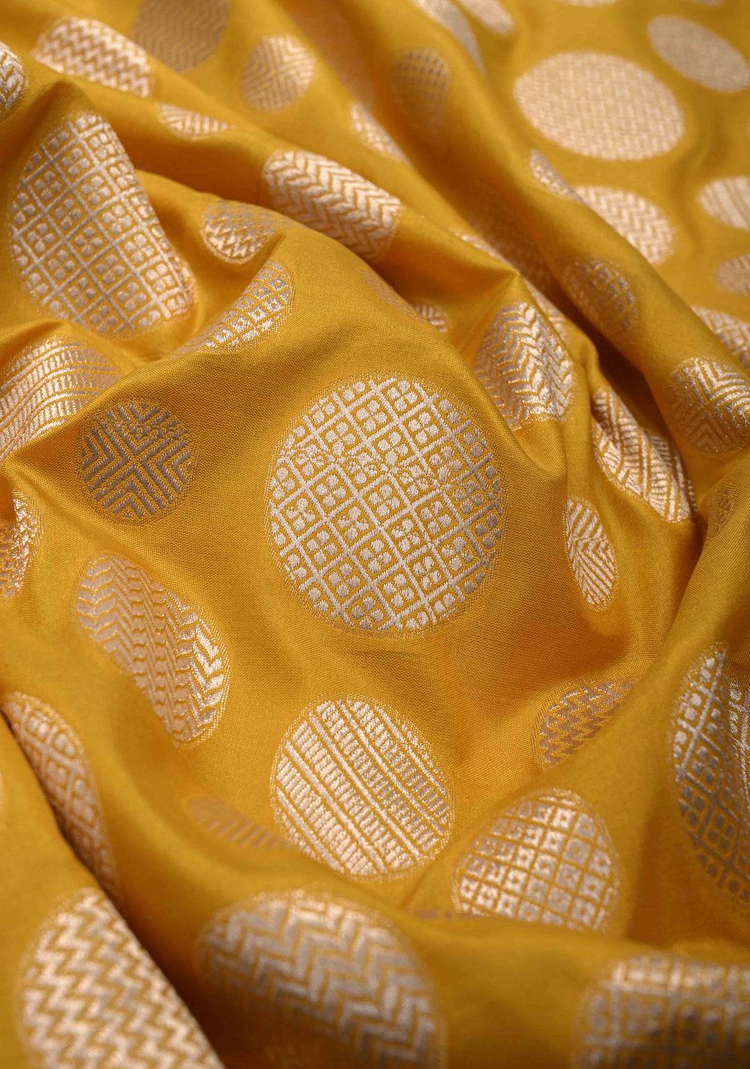 Yellow Pure Banarasi Katan Silk Saree with Geometric Brocade and Zari Border | SILK MARK CERTIFIED
