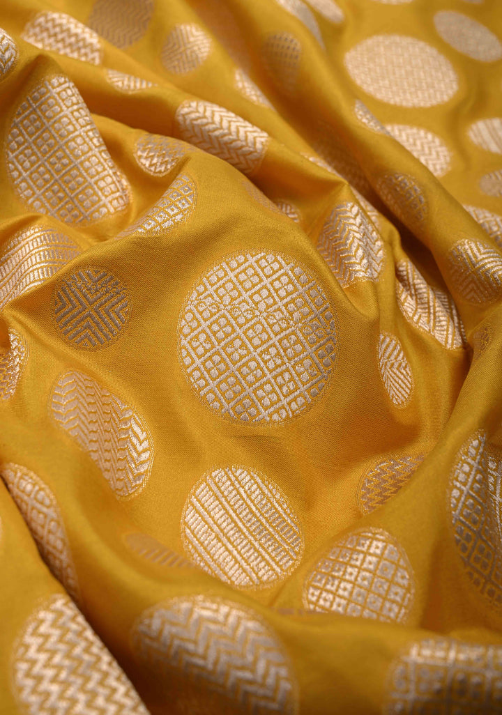 Yellow Pure Banarasi Katan Silk Saree with Geometric Brocade and Zari Border | SILK MARK CERTIFIED
