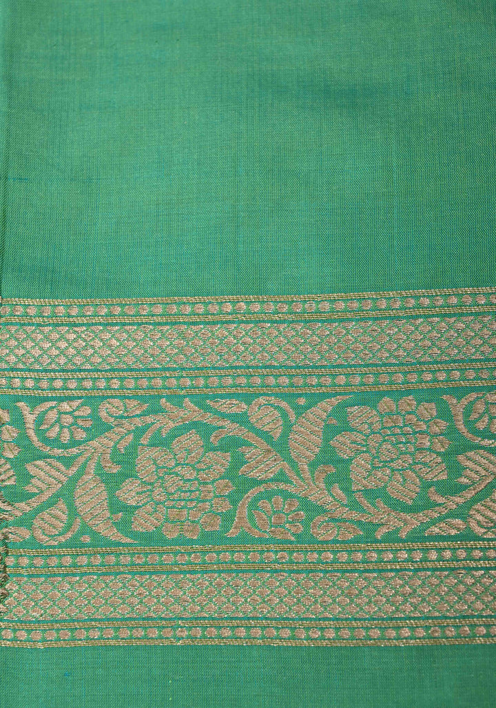 Sea Green Dual tone Pure Banarasi Katan Silk Saree with Floral Buttis and Zari Border | SILK MARK CERTIFIED