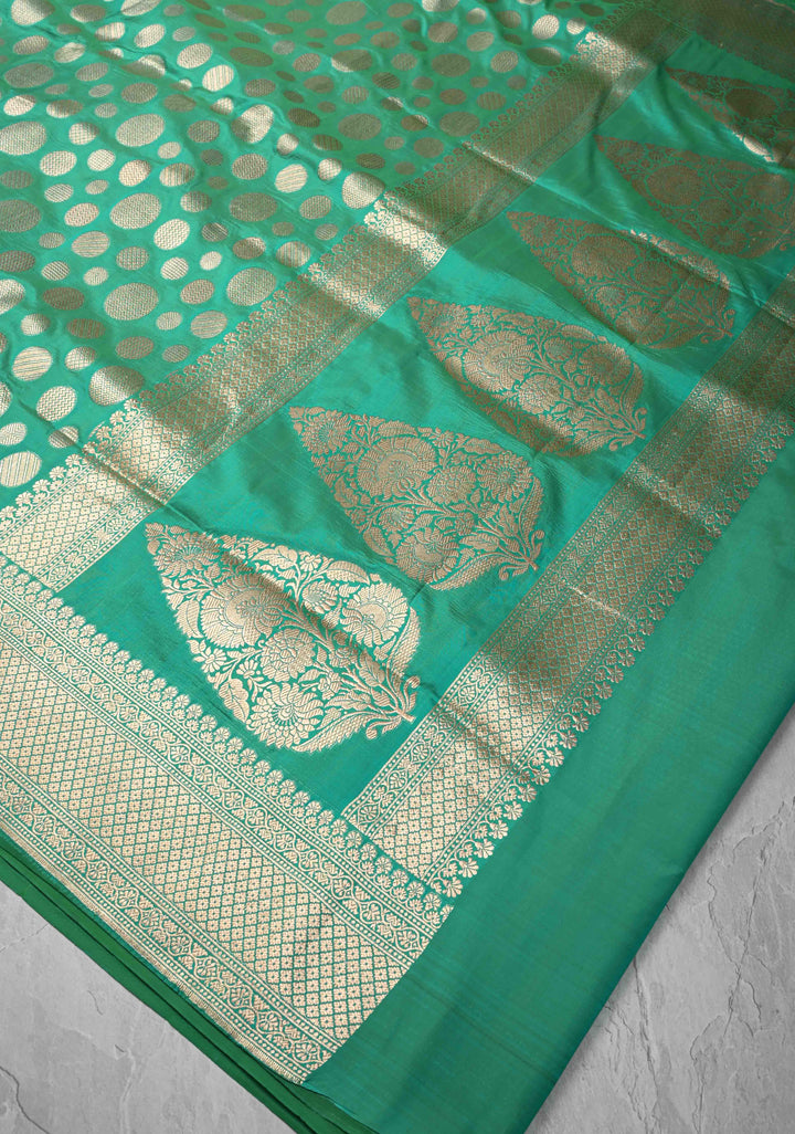 Sea Green Pure Banarasi Katan Silk Saree with Geometric Brocade and Zari Border | SILK MARK CERTIFIED