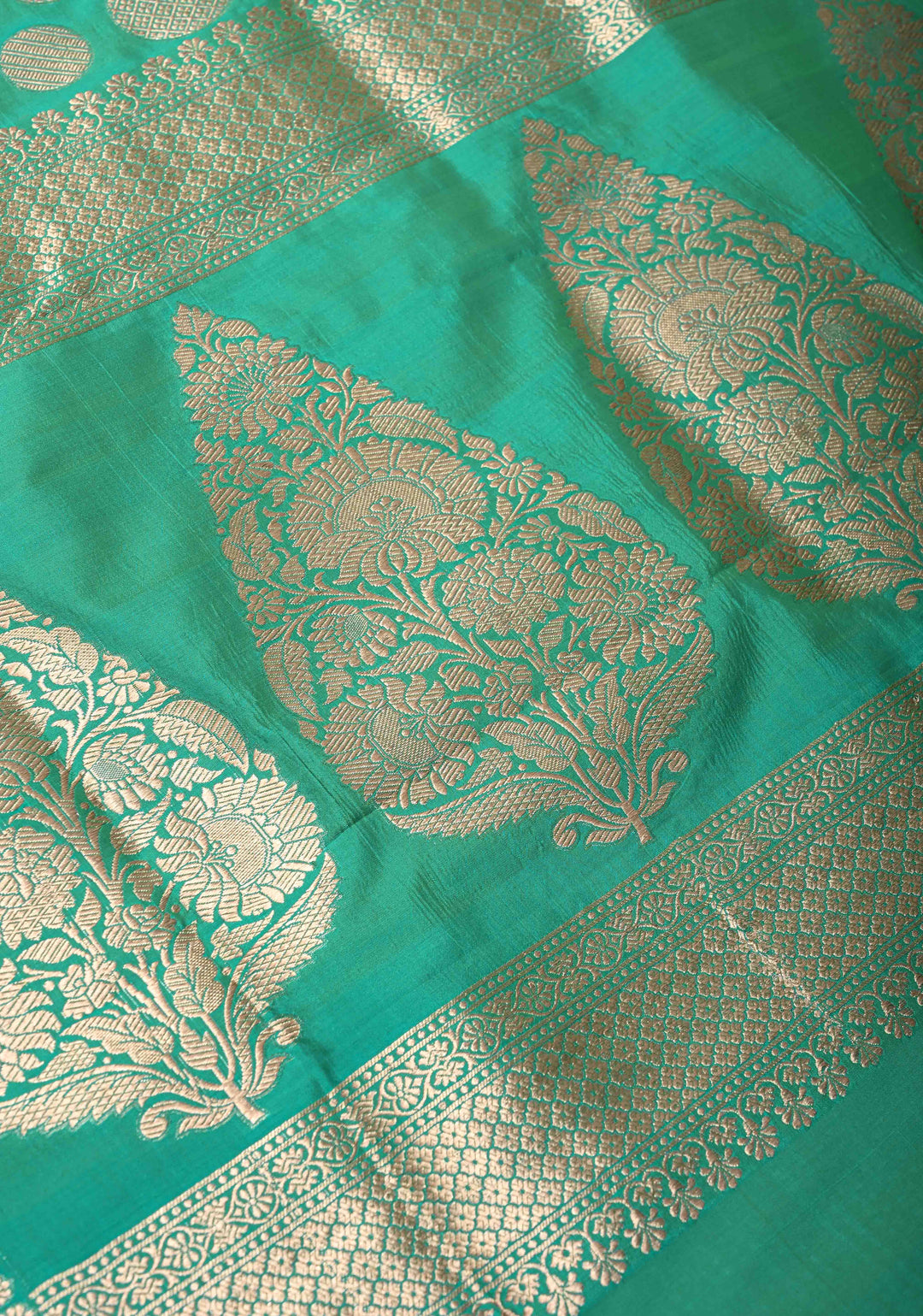 Sea Green Pure Banarasi Katan Silk Saree with Geometric Brocade and Zari Border | SILK MARK CERTIFIED