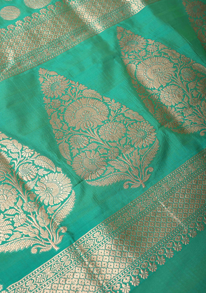 Sea Green Pure Banarasi Katan Silk Saree with Geometric Brocade and Zari Border | SILK MARK CERTIFIED