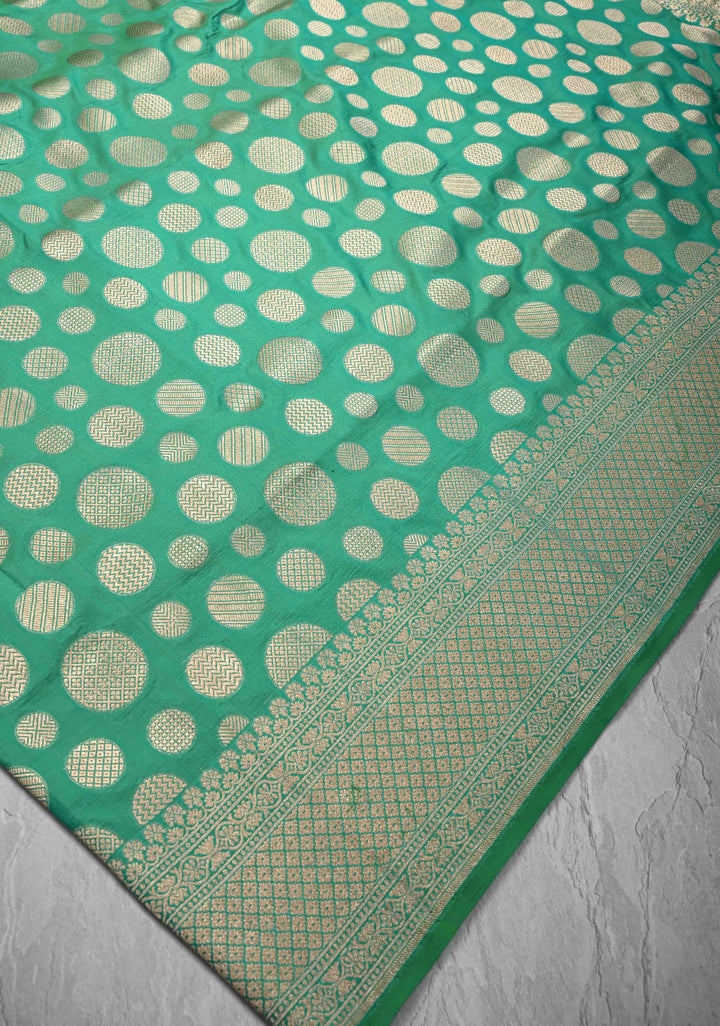 Sea Green Pure Banarasi Katan Silk Saree with Geometric Brocade and Zari Border | SILK MARK CERTIFIED