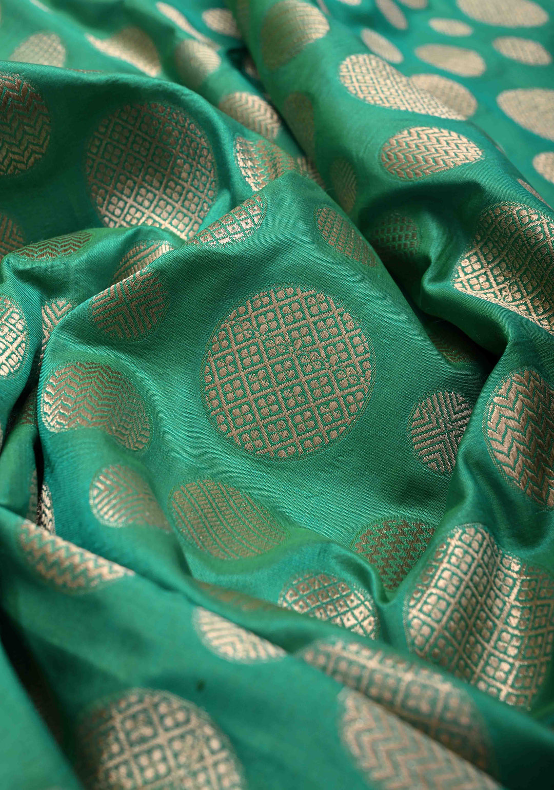 Sea Green Pure Banarasi Katan Silk Saree with Geometric Brocade and Zari Border | SILK MARK CERTIFIED