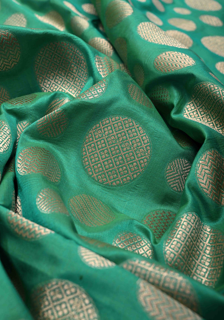 Sea Green Pure Banarasi Katan Silk Saree with Geometric Brocade and Zari Border | SILK MARK CERTIFIED