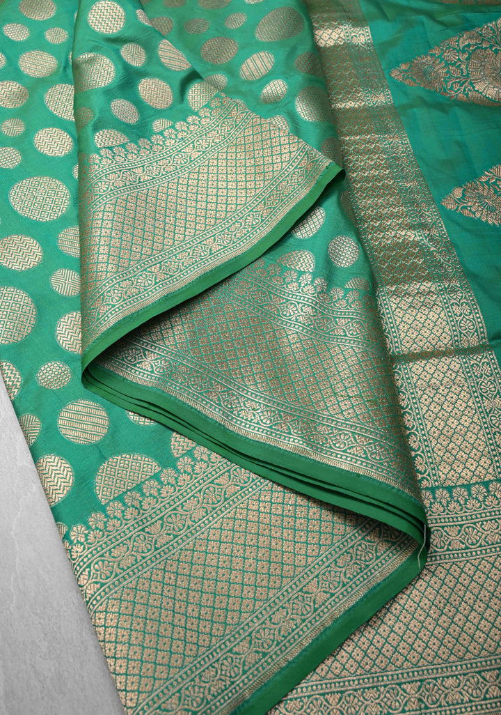 Sea Green Pure Banarasi Katan Silk Saree with Geometric Brocade and Zari Border | SILK MARK CERTIFIED