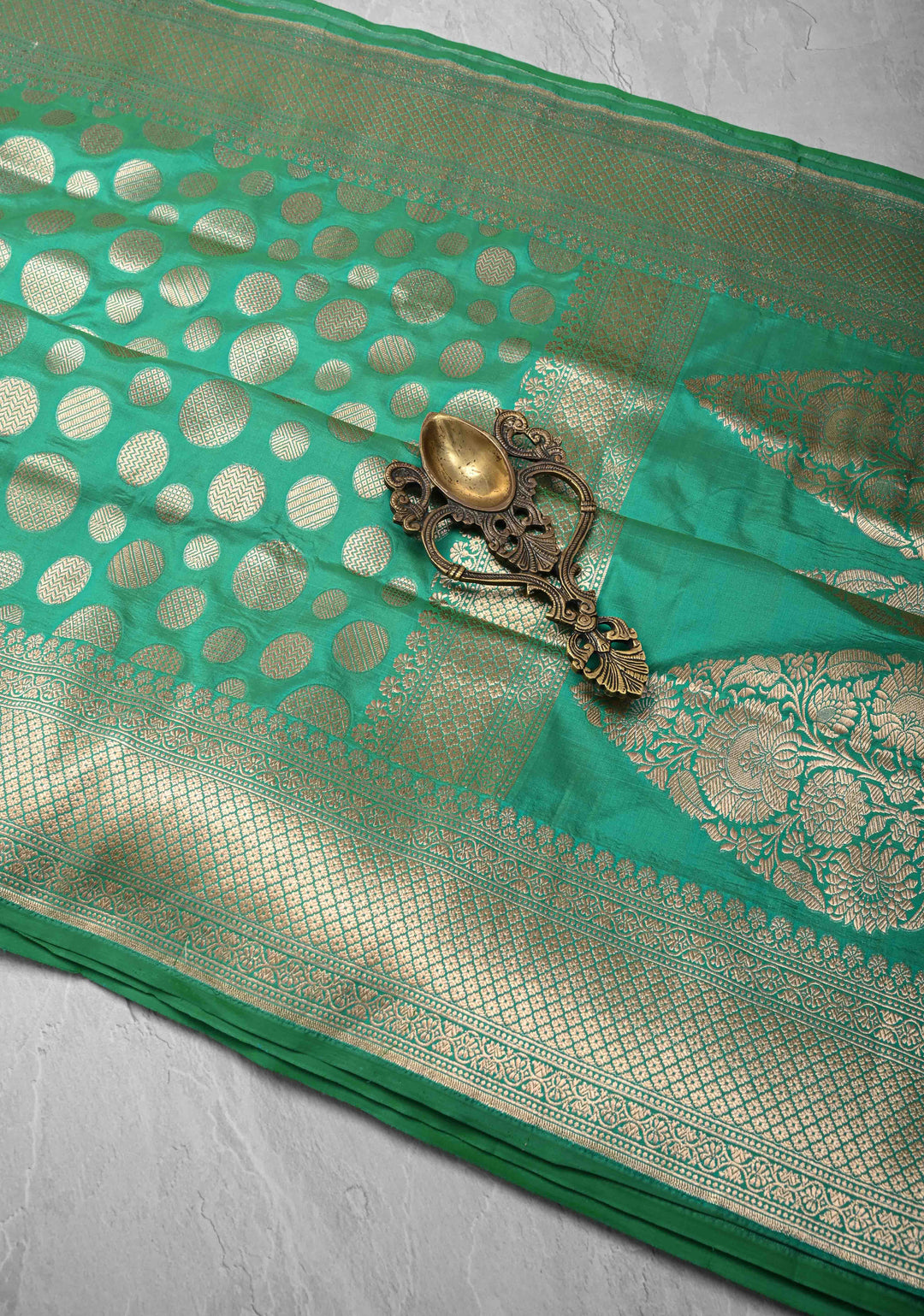 Sea Green Pure Banarasi Katan Silk Saree with Geometric Brocade and Zari Border | SILK MARK CERTIFIED