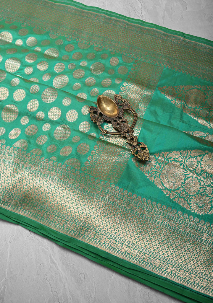 Sea Green Pure Banarasi Katan Silk Saree with Geometric Brocade and Zari Border | SILK MARK CERTIFIED