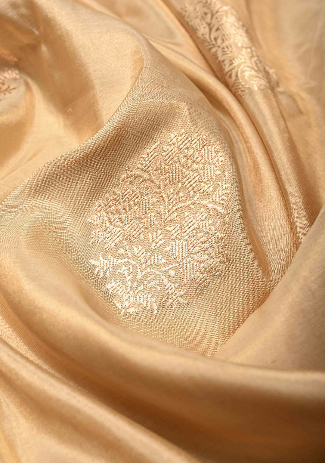 Cream Banarasi Katan Tissue Silk Saree with Zari Buttas and Contrast Wide Floral Kadhiyal Border | SILK MARK CERTIFIED