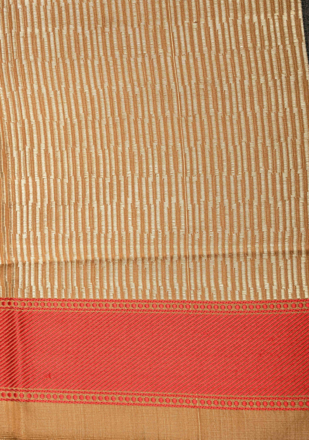 2 color Cream and Brown Ombre Gradient Mashru Silk Saree with Geomatric Design and Contrast Border | SILK MARK CERTIFIED
