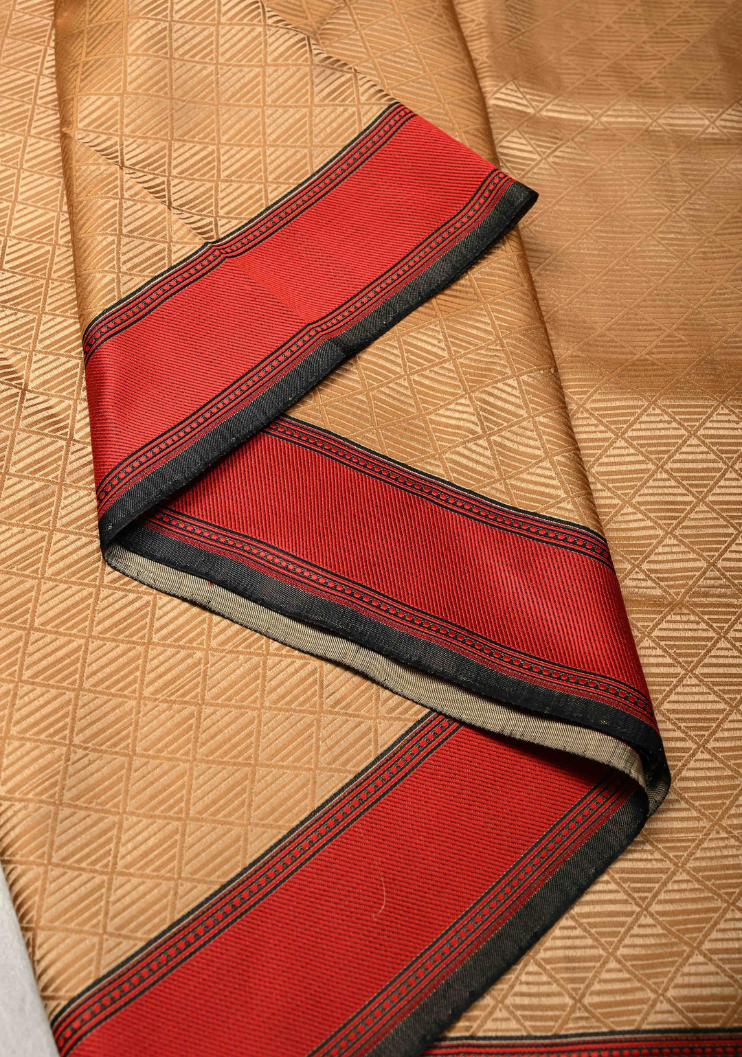 2 color Cream and Brown Ombre Gradient Mashru Silk Saree with Geomatric Design and Contrast Border | SILK MARK CERTIFIED