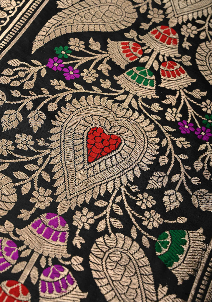 Cyan Green Pure Banarasi Katan Silk Saree with Floral Zari Buttas and Contrst  Meenakari Wide Border | SILK MARK CERTIFIED