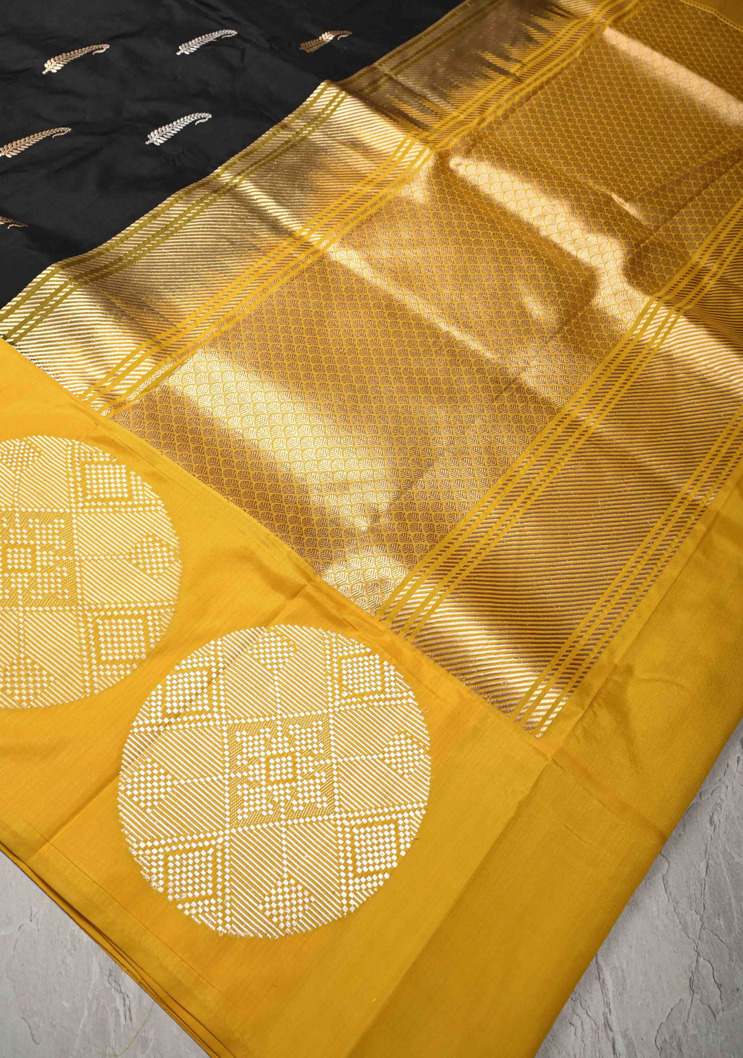 Black Banarasi Katan Silk Saree with Sona Rupa Zari Buttas and Contrast Zari Border With Distinct Butta | SILK MARK CERTIFIED