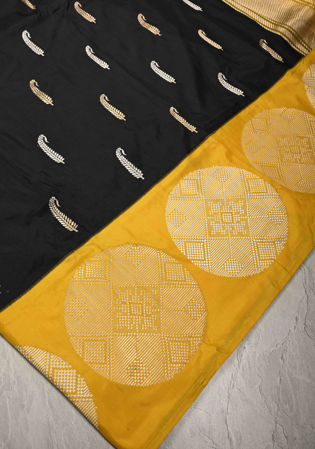 Black Banarasi Katan Silk Saree with Sona Rupa Zari Buttas and Contrast Zari Border With Distinct Butta | SILK MARK CERTIFIED