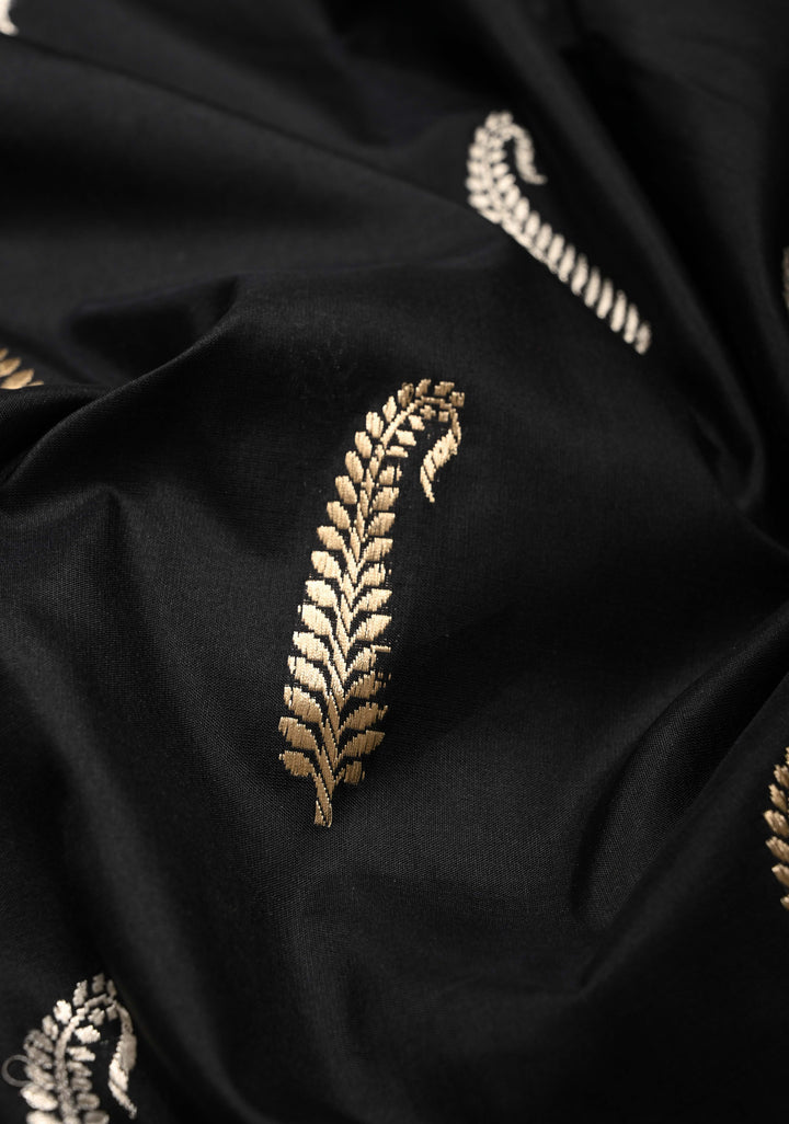 Black Banarasi Katan Silk Saree with Sona Rupa Zari Buttas and Contrast Zari Border With Distinct Butta | SILK MARK CERTIFIED