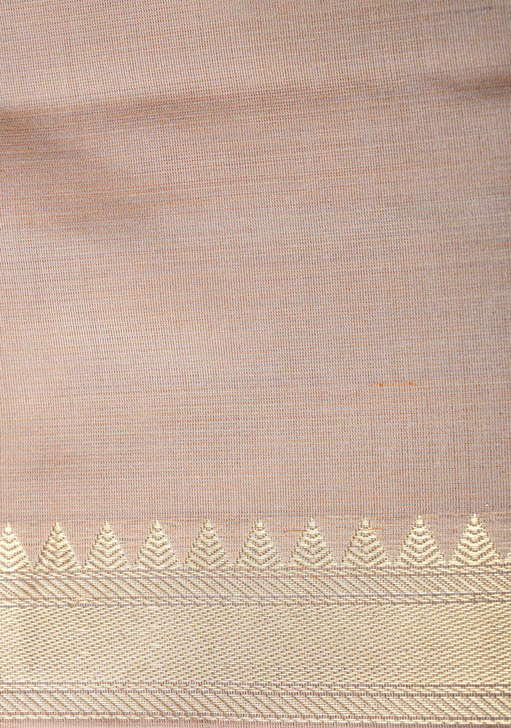 Light Cream Tanchoi Banarasi Satin Silk Saree with Floral Brocade | SILK MARK CERTIFIED