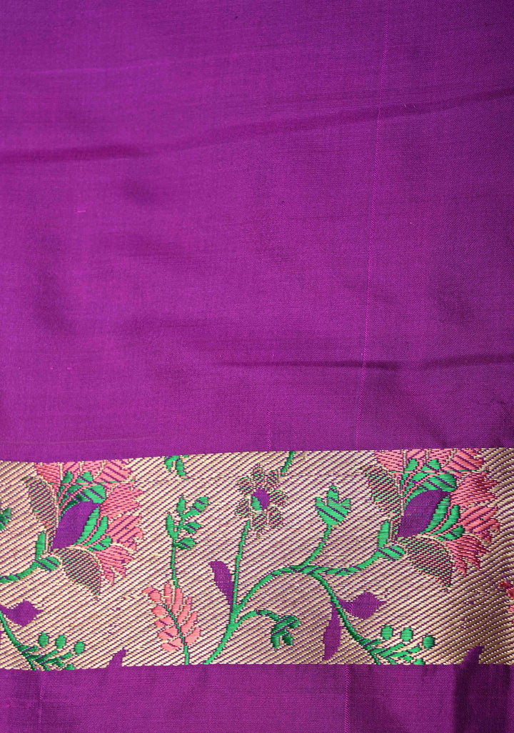 Purple Pure Banarasi Katan Silk Saree with Floral Zari Buttas and Paithani Wide Border, Pallu | SILK MARK CERTIFIED
