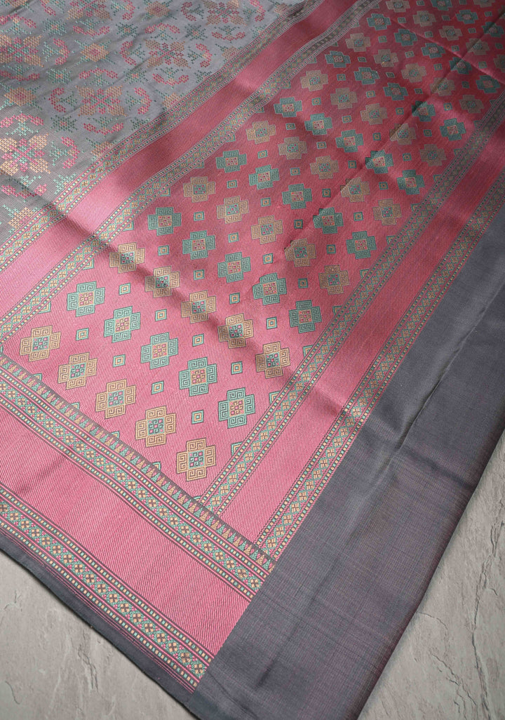 Grey Tanchoi Banarasi Satin Silk Saree with Cross Stitch Brocade | SILK MARK CERTIFIED