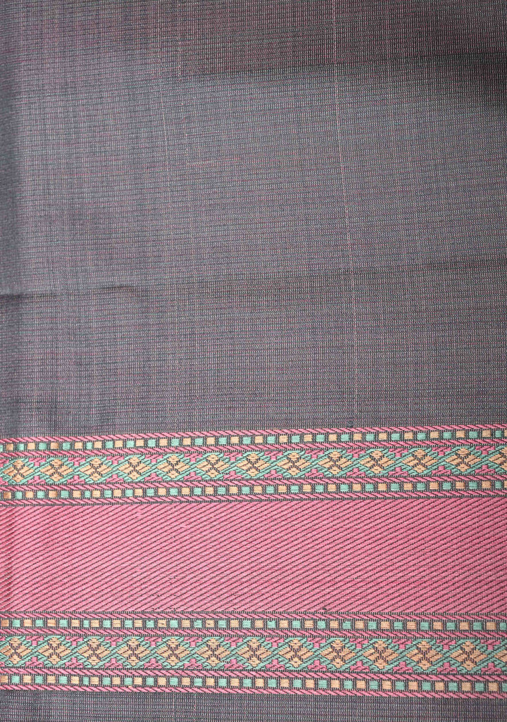 Grey Tanchoi Banarasi Satin Silk Saree with Cross Stitch Brocade | SILK MARK CERTIFIED