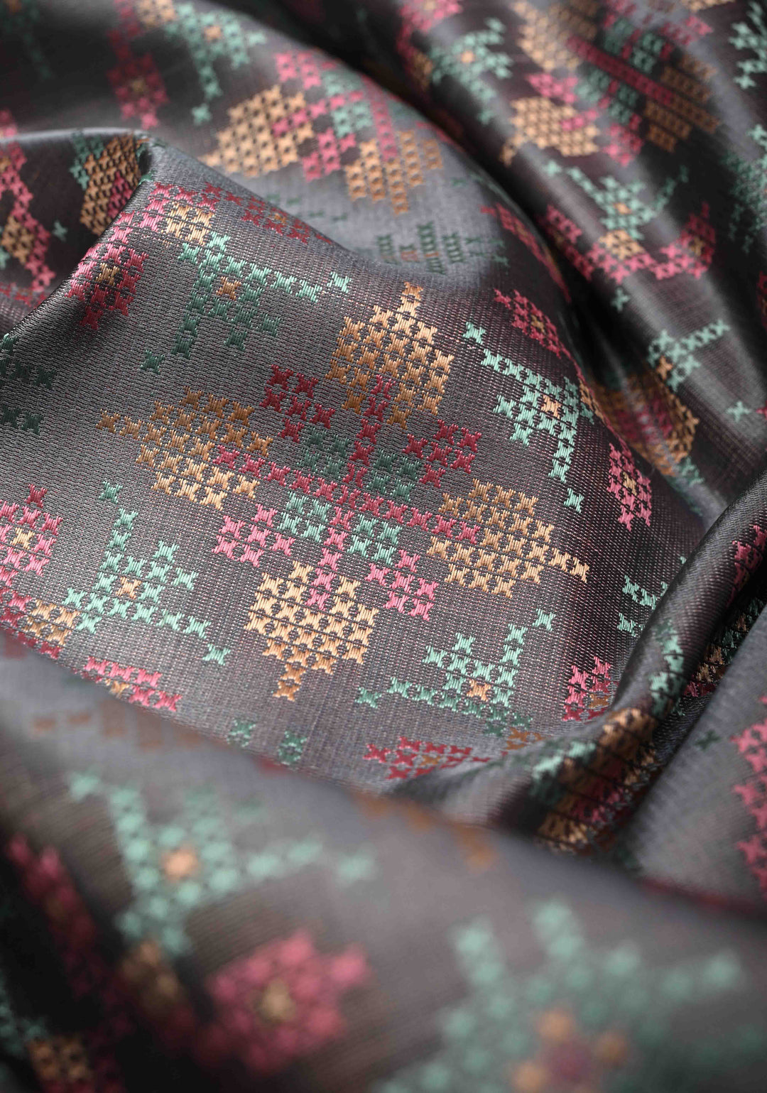 Grey Tanchoi Banarasi Satin Silk Saree with Cross Stitch Brocade | SILK MARK CERTIFIED