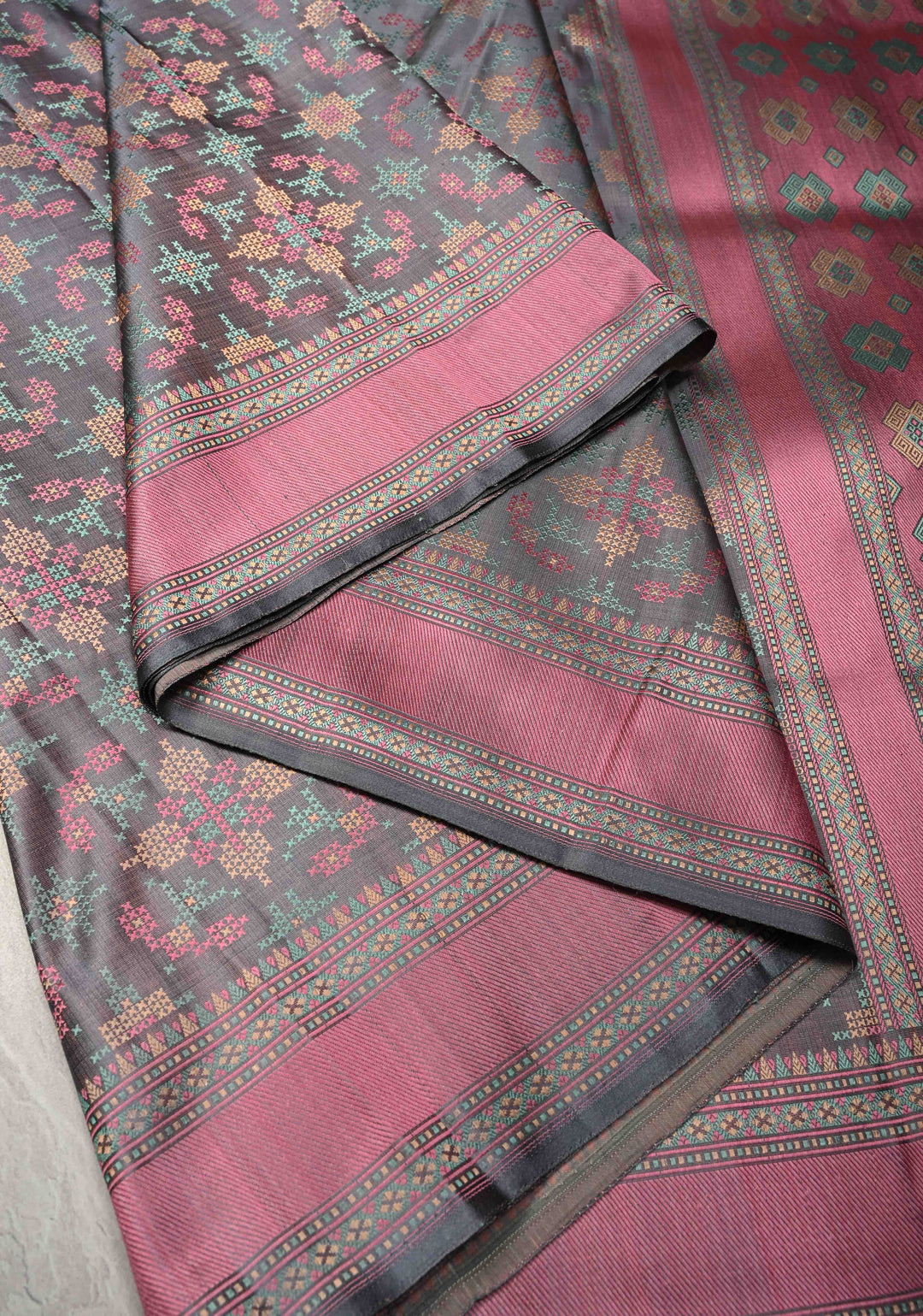 Grey Tanchoi Banarasi Satin Silk Saree with Cross Stitch Brocade | SILK MARK CERTIFIED